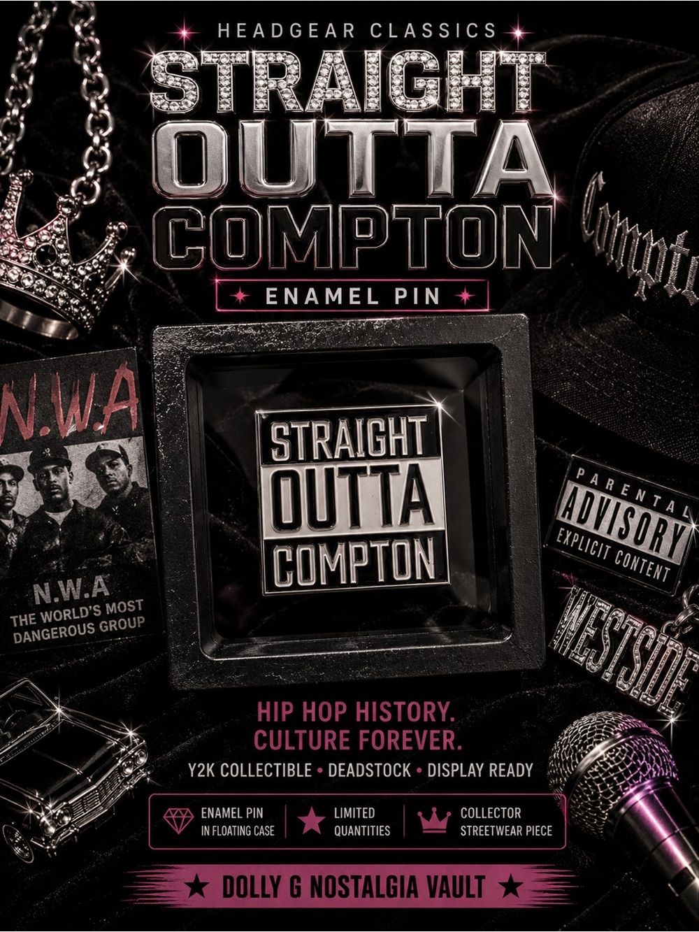 Straight Outta Compton Deadstock Headgear Enamel Pin Hip Hop Y2K Collectible